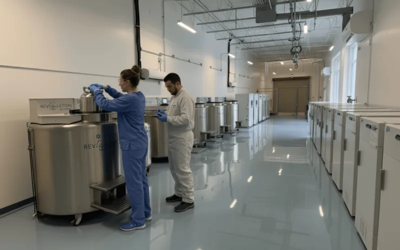 Modern laboratory facility with temperature-controlled storage units